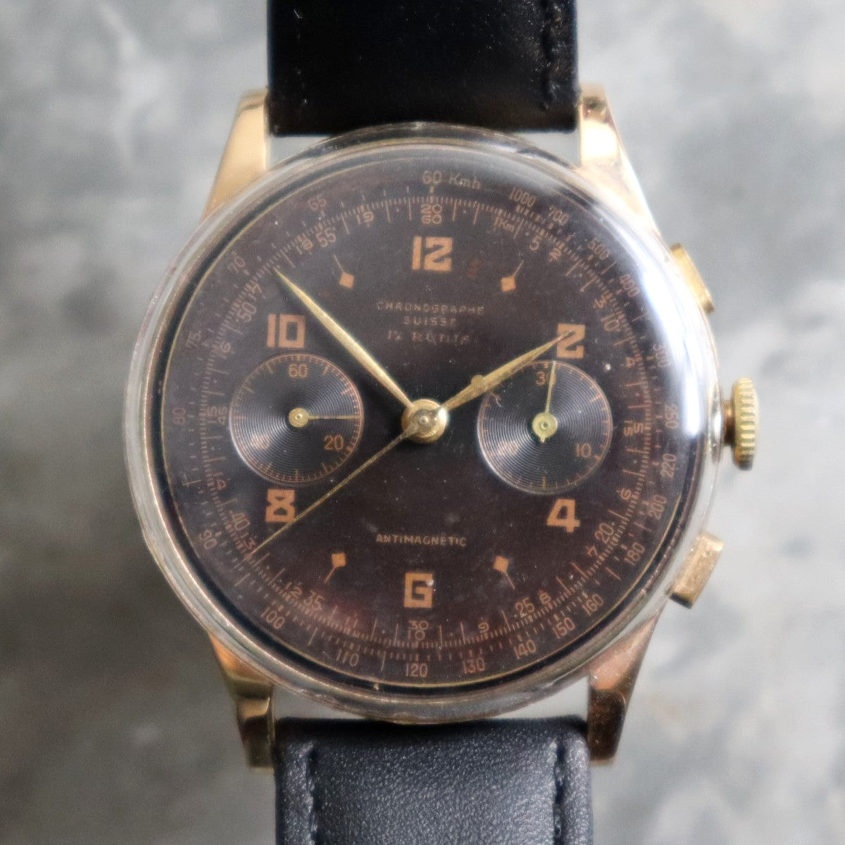 Rare Chronographe Suisse Chronograph 18k Rose Gold Collector Watch