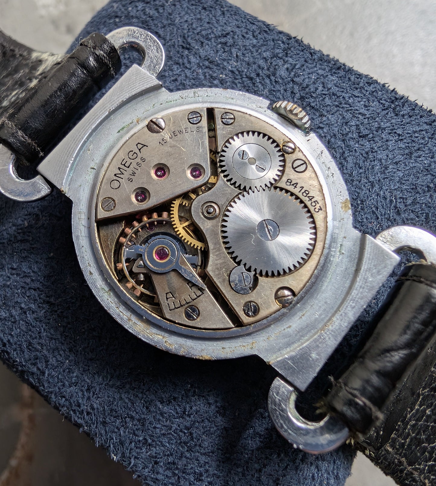 Vintage 1935 Omega Scarab Steel Wristwatch | Black Gilt Dial