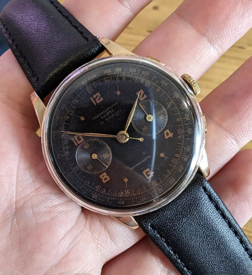 Rare Chronographe Suisse Chronograph 18k Rose Gold Collector Watch