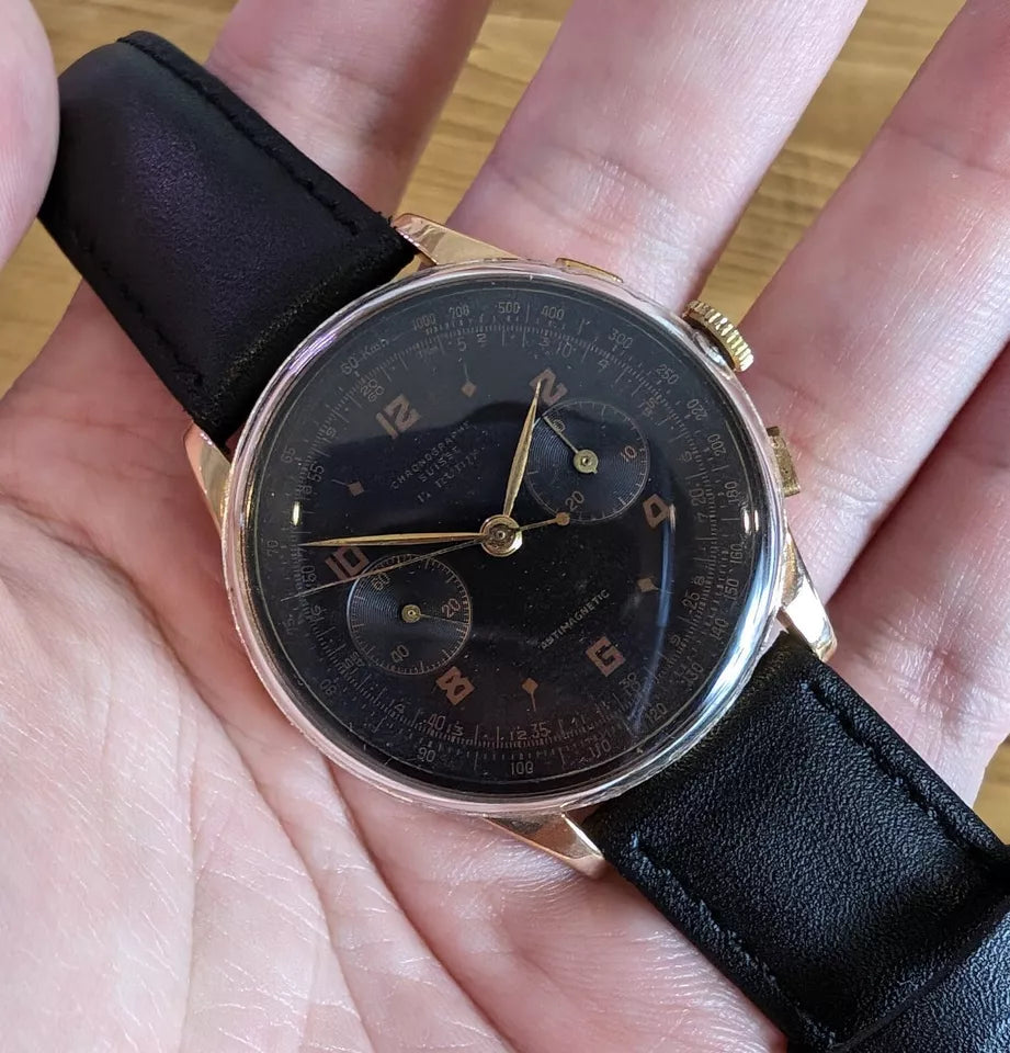 Rare Chronographe Suisse Chronograph 18k Rose Gold Collector Watch