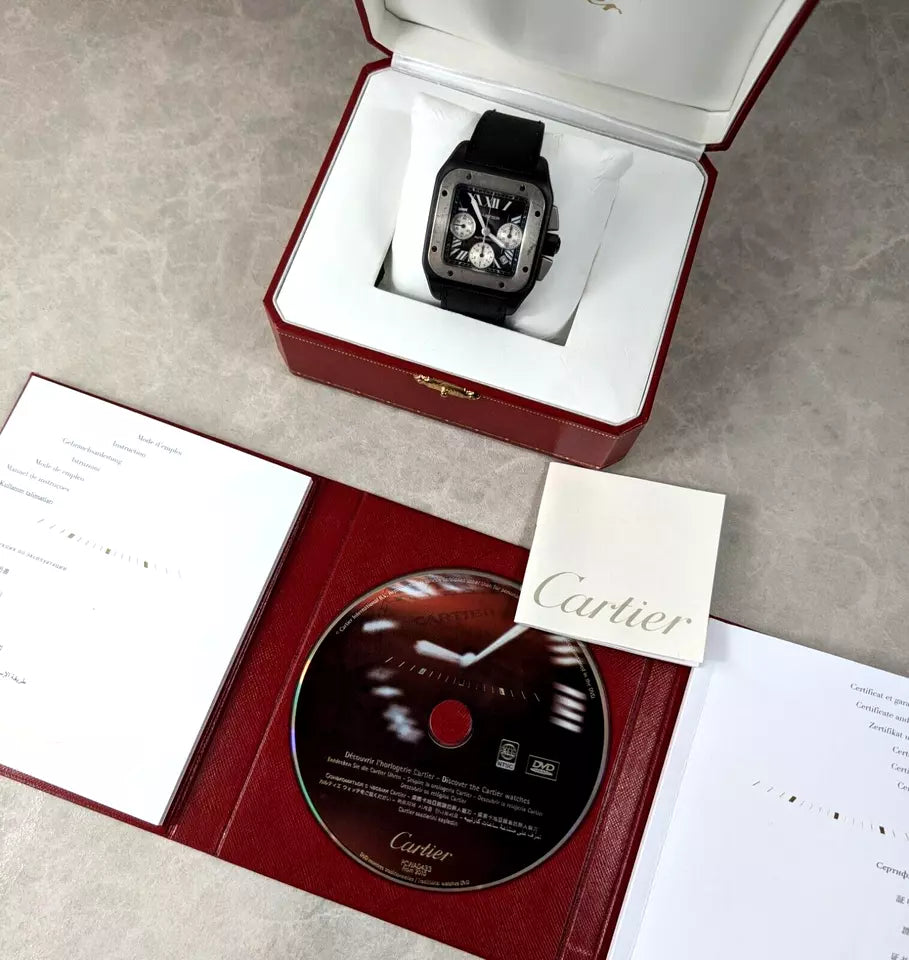 Cartier Santos 3104 100 XL Chronograph Carbon Automatic 45mm Full Box and Papers
