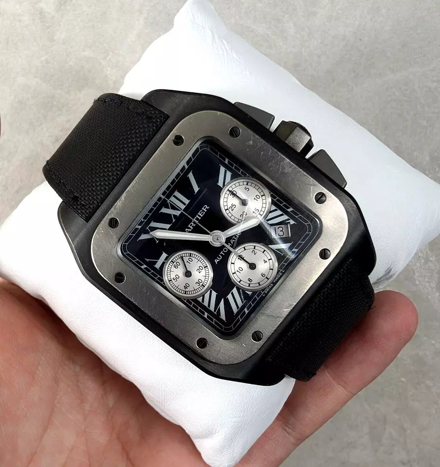 Cartier Santos 3104 100 XL Chronograph Carbon Automatic 45mm Full Box and Papers