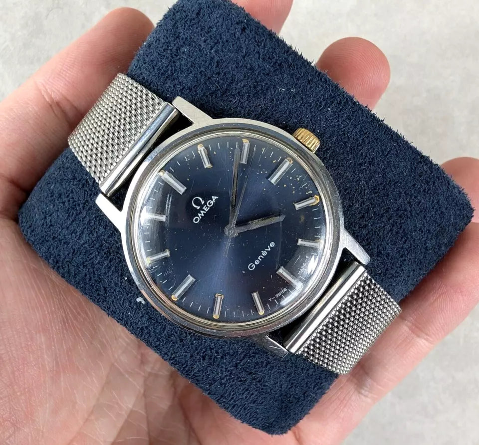 Vintage 1970 Omega Geneve Blue Dial Watch - 135.070