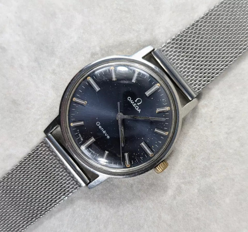 Vintage 1970 Omega Geneve Blue Dial Watch - 135.070